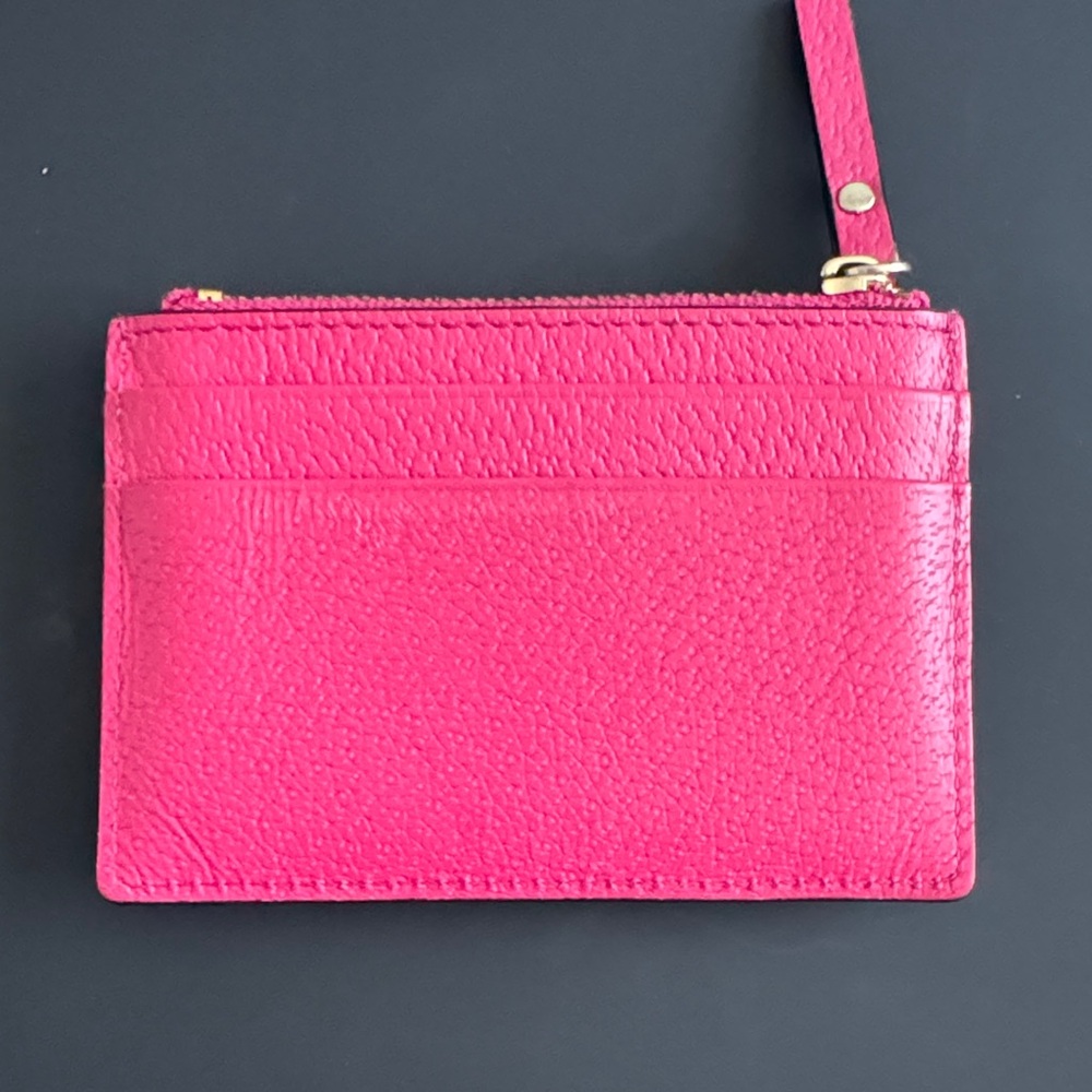 kate spade Hot Pink Leather Zip Card Case with Gold Plaque - Picture 2 of 2